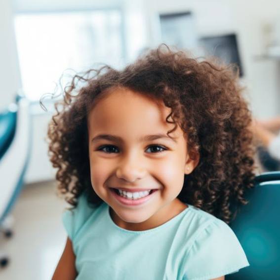 Happy little girl in dental treatment chair