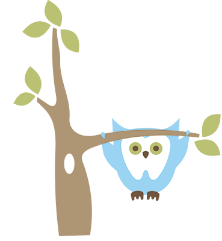 Animated owl hanging from tree branch