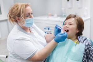 Patient receiving fluoride treatment.